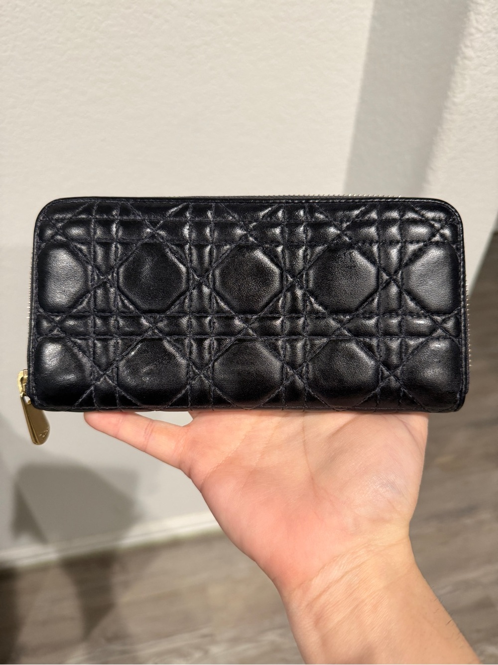 Christian Dior Lady Dior Voyageur Wallet Black Cannage with Pink Interior
